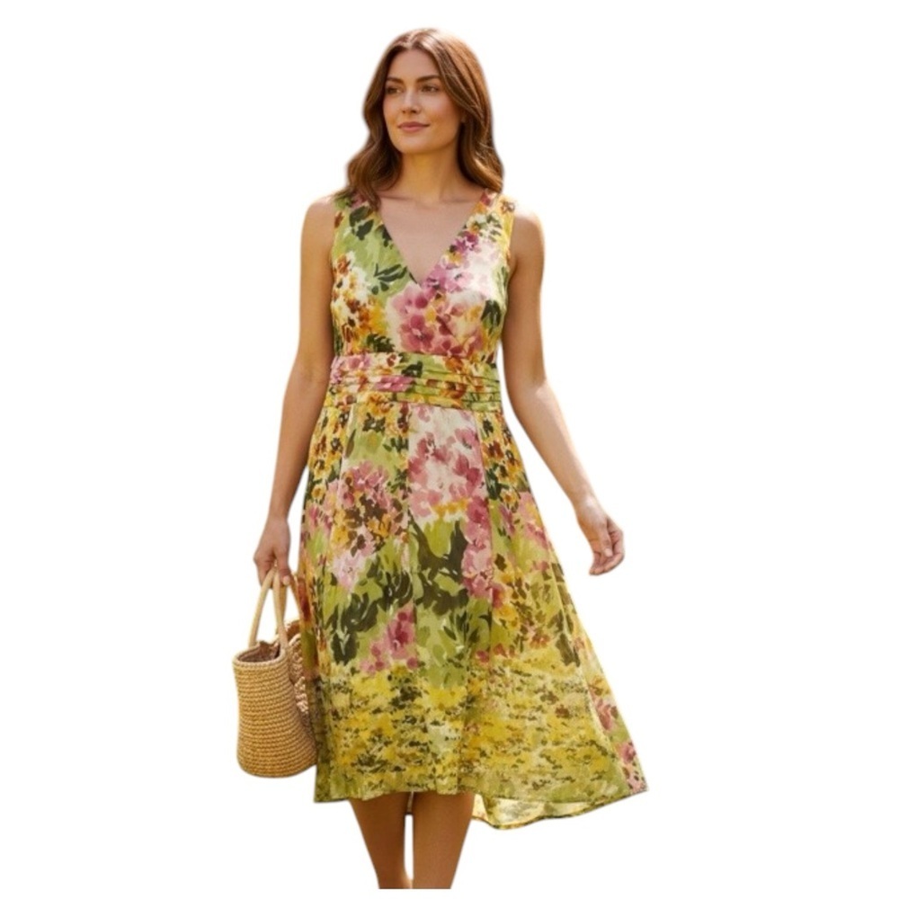 Avenue Floral Dress Size 16 Sleeveless V-Neck Fit & Flare Spring Summer